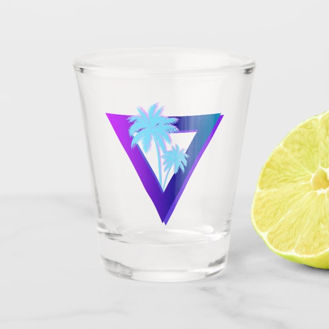 RETROWAVE SYNTHWAVE PALM TREES DREIECK SHOT GLASS SCHNAPSGLAS (Vorderseite)