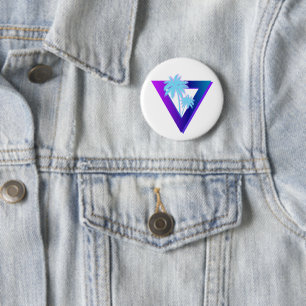 RETROWAVE SYNTHWAVE PALM TREES TRIANGLE PIN BUTTON