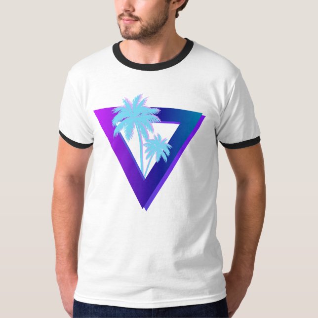RETROWAVE SYNTHWAVE PALM TREPPEN TRIANGLE RINGER T-Shirt (Vorderseite)
