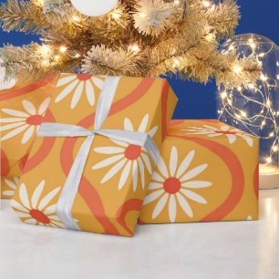 Retroweiße Blumen auf mittelalterlicher Orange-Oge Geschenkpapier