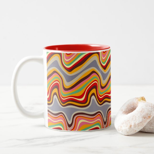 Retrowelle Zweifarbige Tasse (Mit Donut)