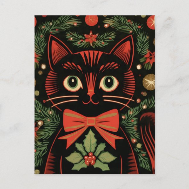 RetroXmasCat  Postkarte (Vorderseite)