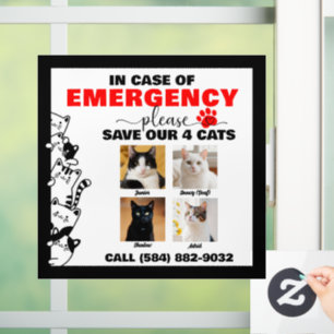Rett 4 Katzen mit benutzerdefiniertem Foto im Notf Fensteraufkleber