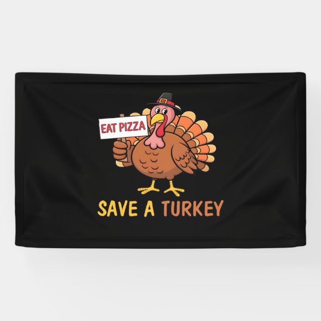 Rett A Turkey Eat Pizza Funny Erntedank Classic Banner (Horizontal)