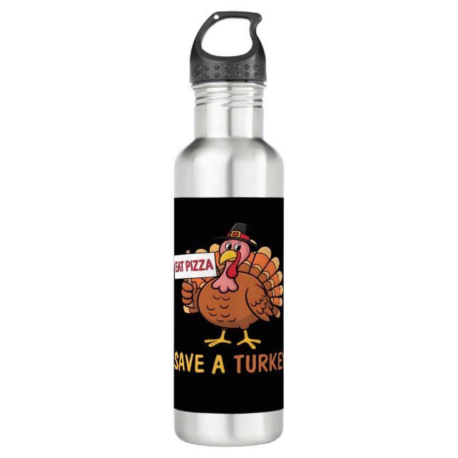 Rett A Turkey Eat Pizza Funny Erntedank Classic Edelstahlflasche (Vorderseite)