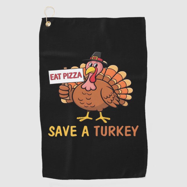 Rett A Turkey Eat Pizza Funny Erntedank Classic Golfhandtuch (Vorderseite)
