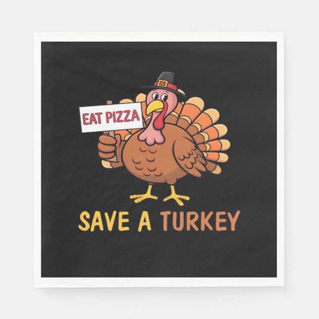 Rett A Turkey Eat Pizza Funny Erntedank Classic Serviette (Vorderseite)