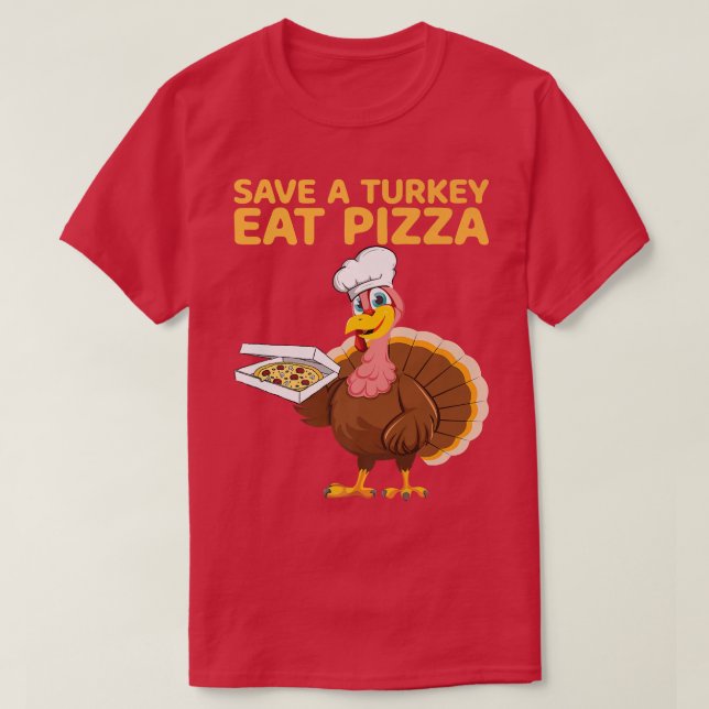 Rett A Turkey Eat Pizza Vegan Funny Erntedank V T-Shirt (Design vorne)