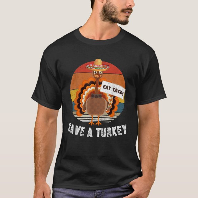 Rett A Turkey Eat Tacos Funny Erntedank Retro D T-Shirt (Vorderseite)