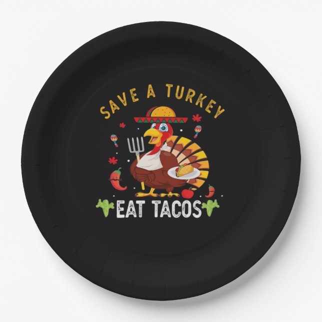 Rett A Turkey Eat Tacos Funny Mexican Pappteller (Vorderseite)
