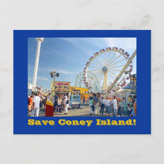 Rett Coney Island! Postkarte (blau) (Vorderseite)