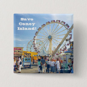 Rett Coney Island! Square Button (blau)
