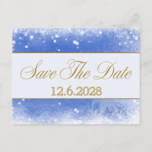 Rett Datum Blue Gold Snowflakes Corporate Holiday Feiertagspostkarte