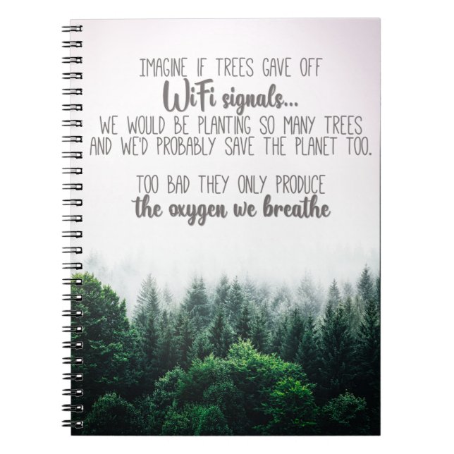 Rett der Bäume Sauerstoff mit nebeliger Walddarste Notizblock (Vorderseite)