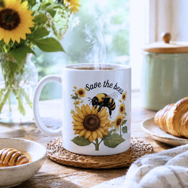 Rett der Bienen Hummeln & Sonnenblumen Kaffeetasse (Von Creator hochgeladen)