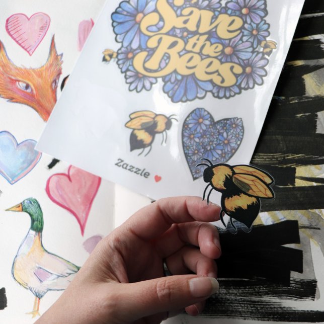 Rett der Bienen lila Daisy Blume Art Bee Liebe Aufkleber (Von Creator hochgeladen)