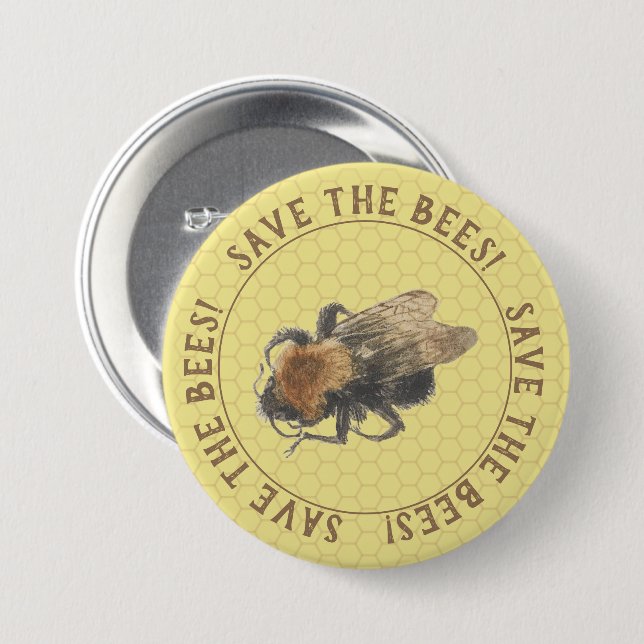 Rett der Bienen | Vintage Honigbiene und Honeycomb Button (Vorne & Hinten)