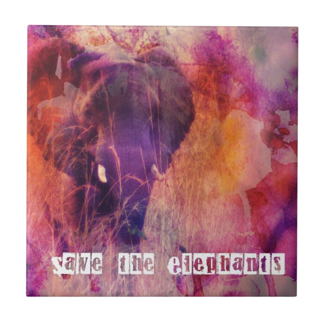 Rett der Elefanten farbenfrohe Grunge Digitale Kun Fliese (Vorderseite)