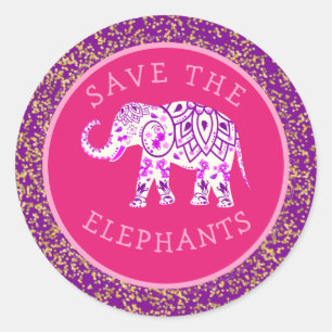 Rett der Elephants Boho Pink Paisley Gold Glitzer Runder Aufkleber