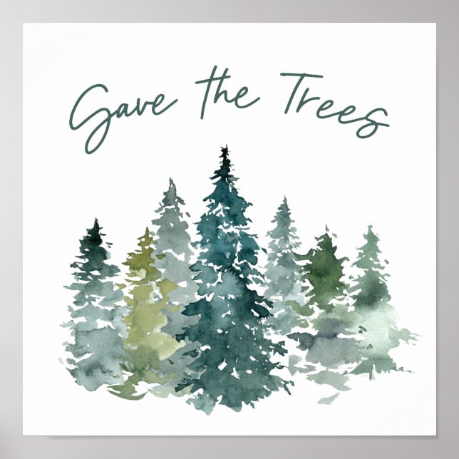 Rett des grünen Aquarellwaldes Poster (Vorne)