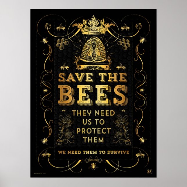 RETT DIE Bienen! IMITATS GOLD POSTER (Vorne)