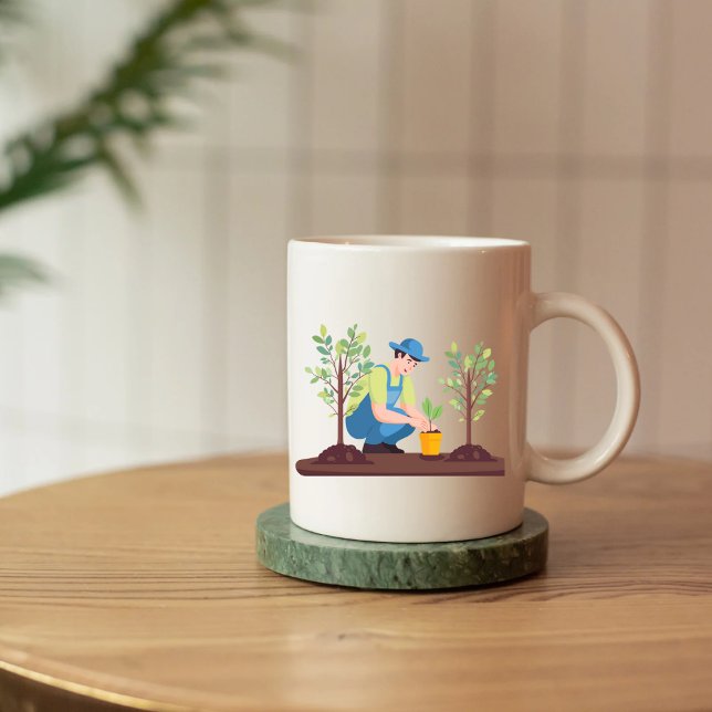 Rett die Erde, Mensch, der einen Baum im flachen S Tasse (Von Creator hochgeladen)