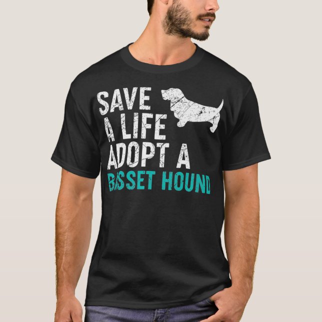 Rett ein Leben adoptiere einen Hunde-Rescue-Basset T-Shirt (Vorderseite)