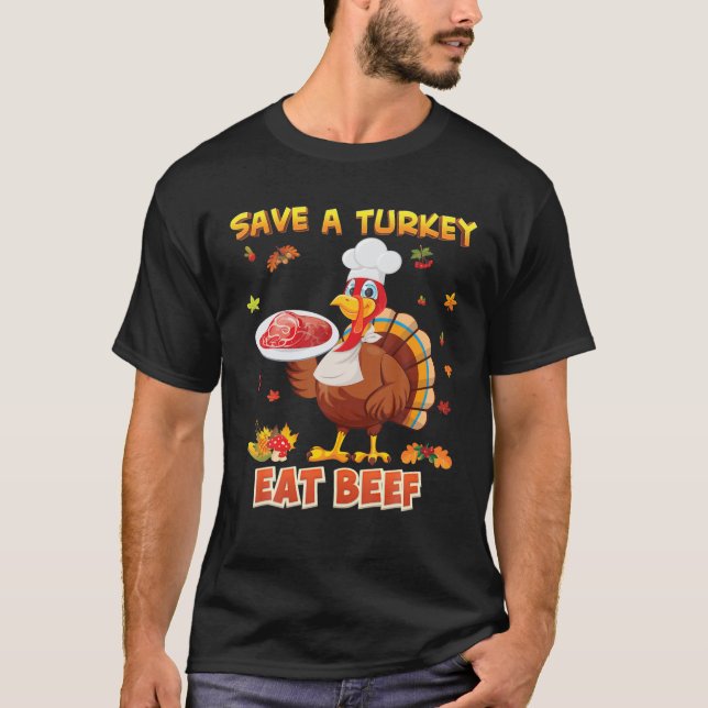 Rett einer Türkei essen mehr Rindfleisch Erntedank T-Shirt (Vorderseite)