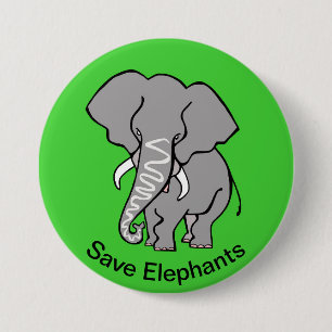 Rett ELEPHANTS - Gefährdete Tiere - Afrika - Grün Button