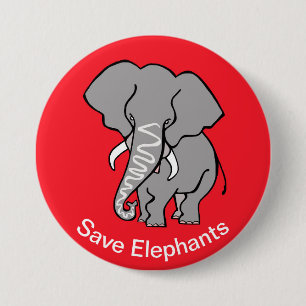 Rett ELEPHANTS - Gefährdete Tiergrafik - rot Button