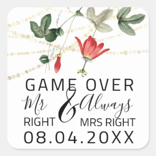 Rett Hochzeit Mr. Richtig immer Mrs. Right Game Ov Quadratischer Aufkleber