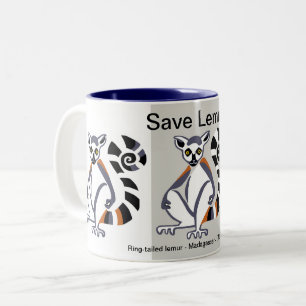 Rett LEMURS - gefährdete Tierart - Natur - Ökologi Zweifarbige Tasse
