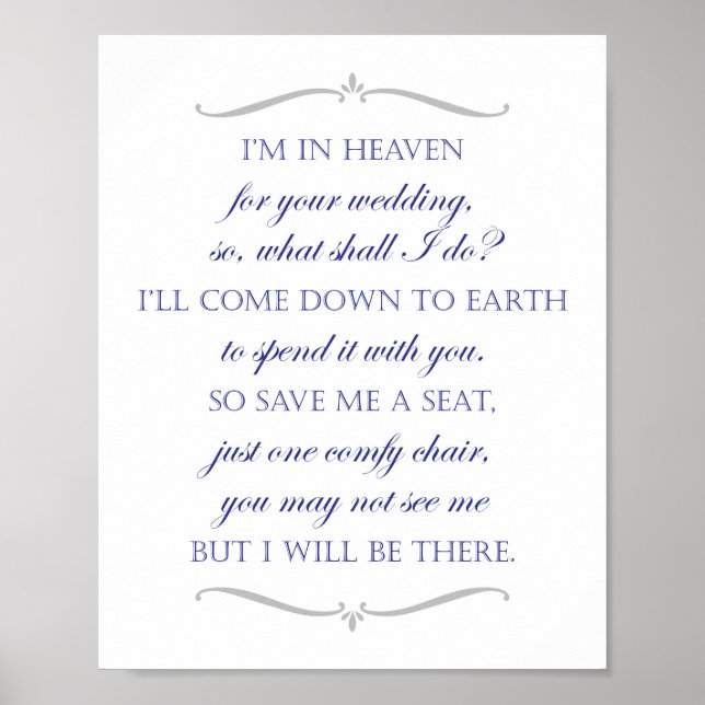 Rett mir einen Seat Navy Blue Wedding Memorial Cha Poster (Vorne)