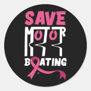 Rett Motor Boating Funny Breast Cancer Awareness Runder Aufkleber