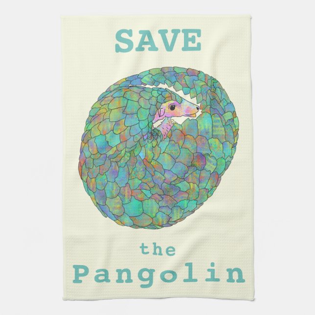 Rett Pangolins gefährdete Tierfarben Geschirrtuch (Vertikal)