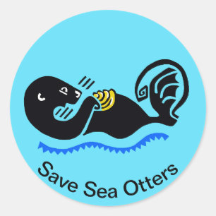 Rett Sea OTTERS - Natur - wild lebende Tiere - bla Runder Aufkleber