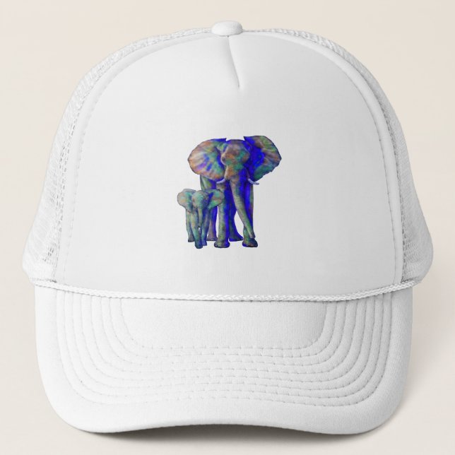 Rett The Elephants Art Animal Lover Mama and Baby Truckerkappe (Vorderseite)