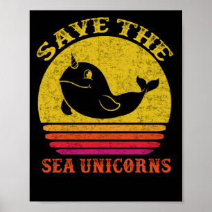 Rett the Sea Unicorns Retro Narwhal Poster