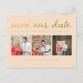 Rett unser Date Gold Script Typografy Foto Ankündigungspostkarte