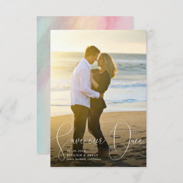 Rett unser Date Raffined Lines Smooth Pen Script Einladung (Vorne/Hinten)