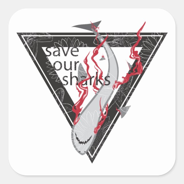 rett unsere Haie SOS Blumendreieck Quadratischer Aufkleber (Vorderseite)
