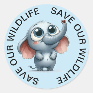 Rett unsere Wildlife Stickers, Elephant Graphic Runder Aufkleber