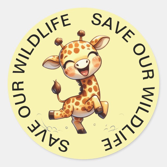 Rett unsere Wildlife Stickers, Giraffe Graphic Runder Aufkleber (Vorderseite)