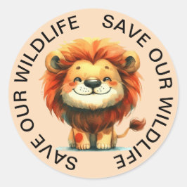 Rett unsere Wildlife Stickers, Lion Graphic Runder Aufkleber