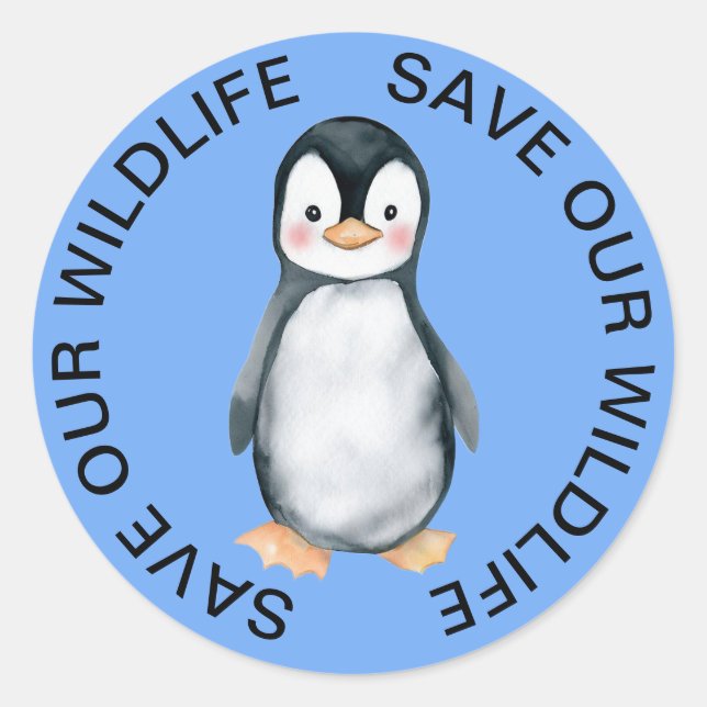 Rett unsere Wildlife Stickers, Pinguin Graphic Runder Aufkleber (Vorderseite)