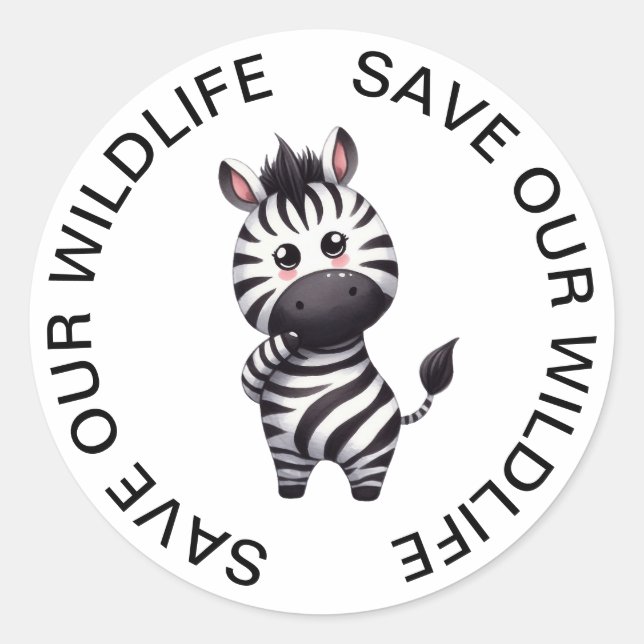 Rett unsere Wildlife Stickers, Zebra Graphic Runder Aufkleber (Vorderseite)