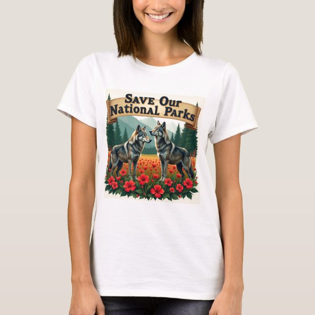Rett unseren Nationalparks Wolf T-Shirt (Vorderseite)