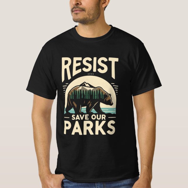 Rett unseren Parks Resist Bär Umweltaktivismus T-Shirt (Vorderseite)