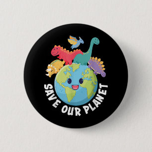 Rett unseren Planet Dinosaur Earth Day 2024 Kids B Button
