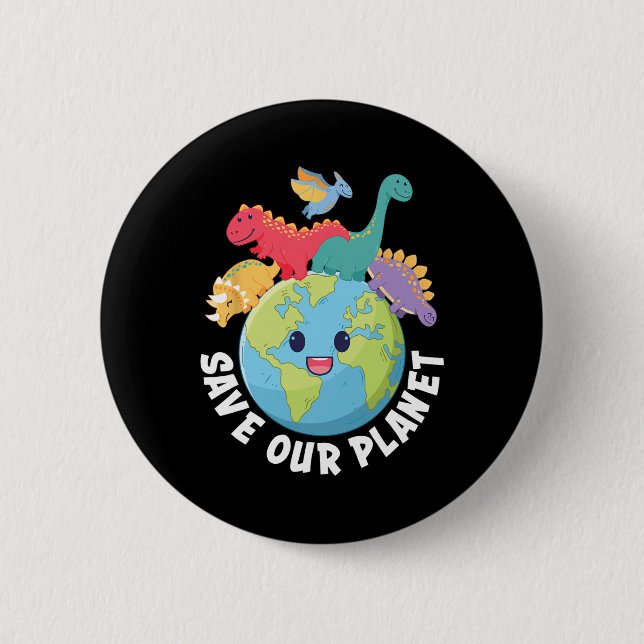 Rett unseren Planet Dinosaur Earth Day Kindermädch Button (Vorderseite)